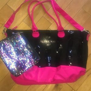 Victoria Secret weekend bag with sequin clutch.